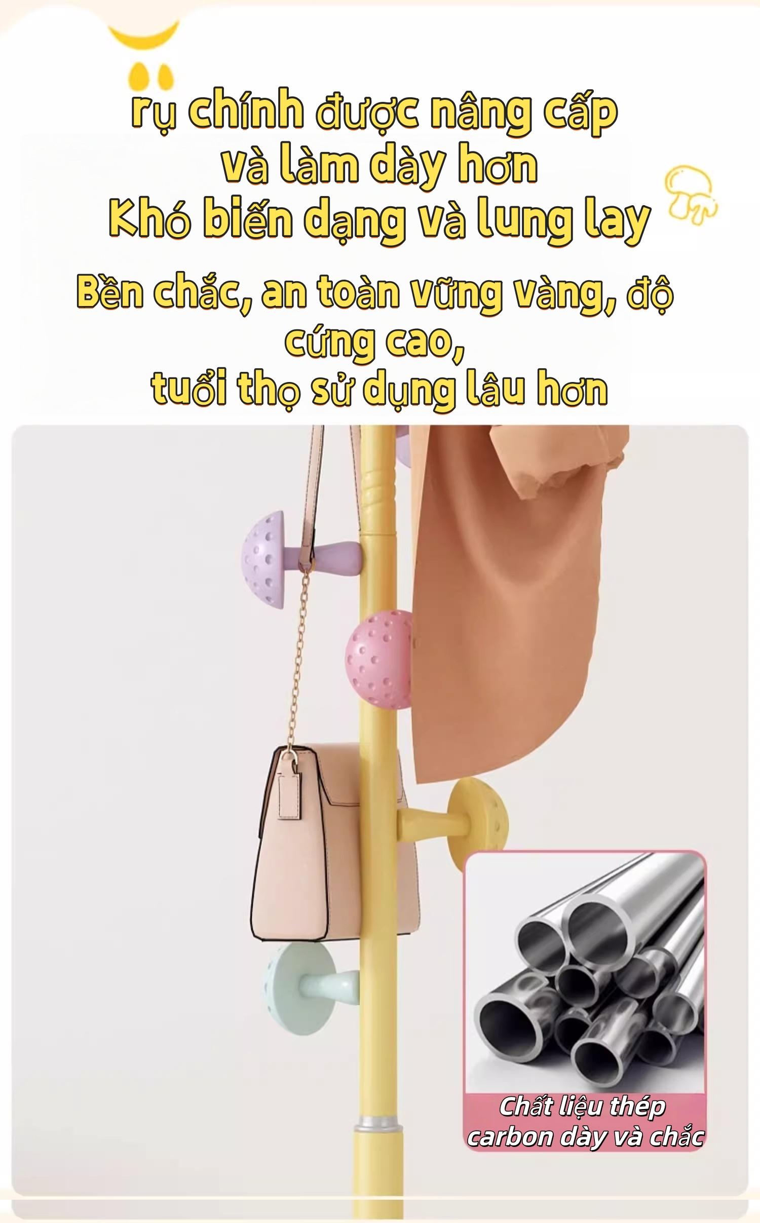 蘑菇形状7钩衣帽架 高韧性软塑料圆角安全设计 多功能家用毛巾帽子包包玩具衣物收纳带篮