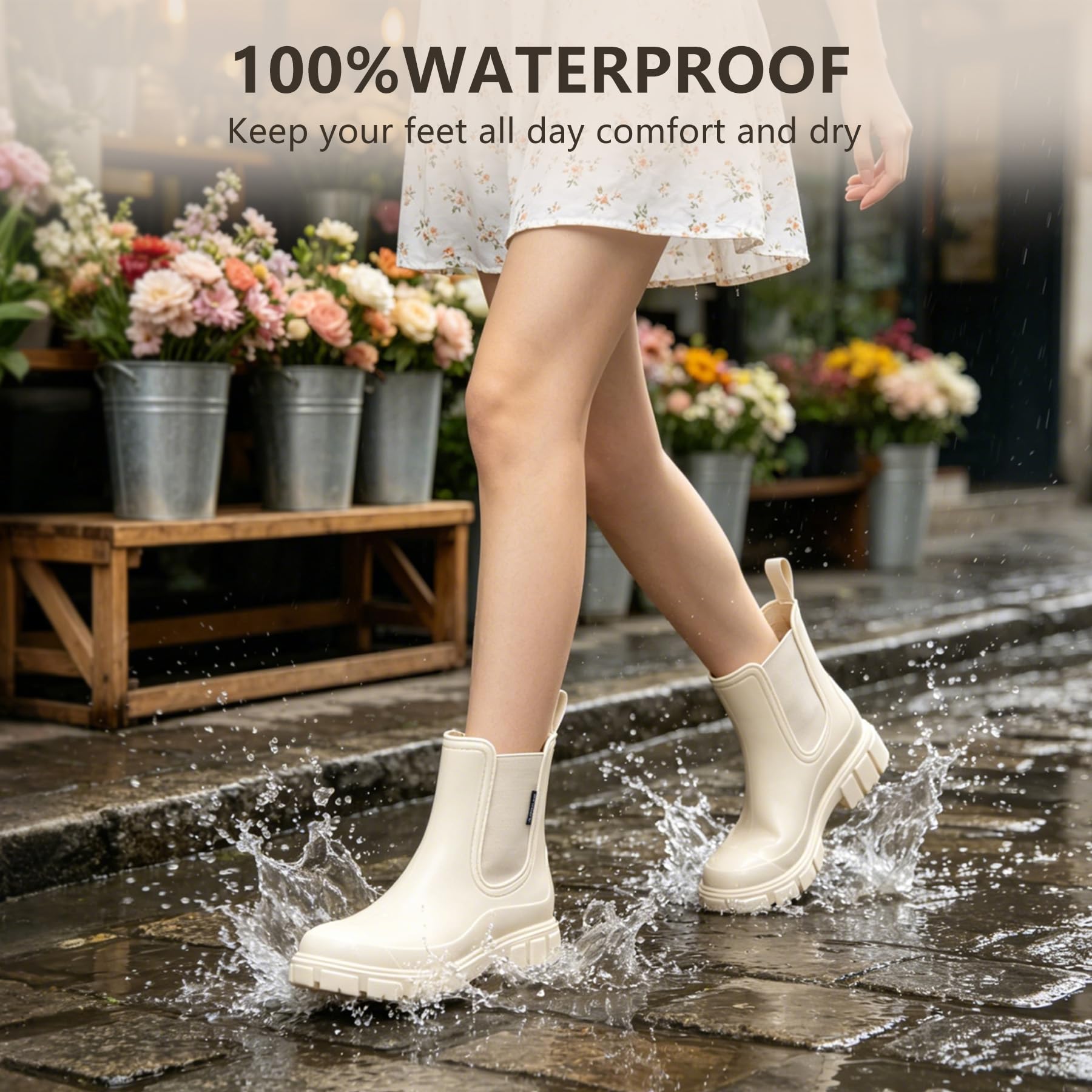 Botas De Lluvia Para Mujer Impermeables Estilo Chelsea Botines De Goma Antiderrapantes Ligeros Para Jardinería Paseo Y Trabajo