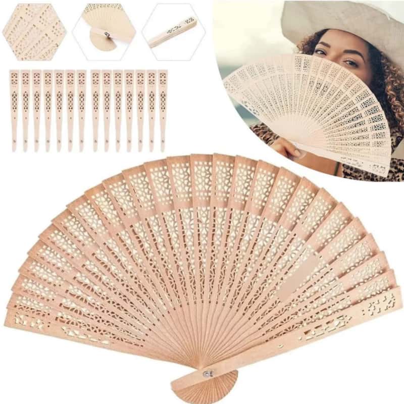Pack 50 Abanicos De Madera Plegables Calados Recuerdos Para Boda Y Eventos Abanico De Mano Para Fiestas Bautizos Y Regalo