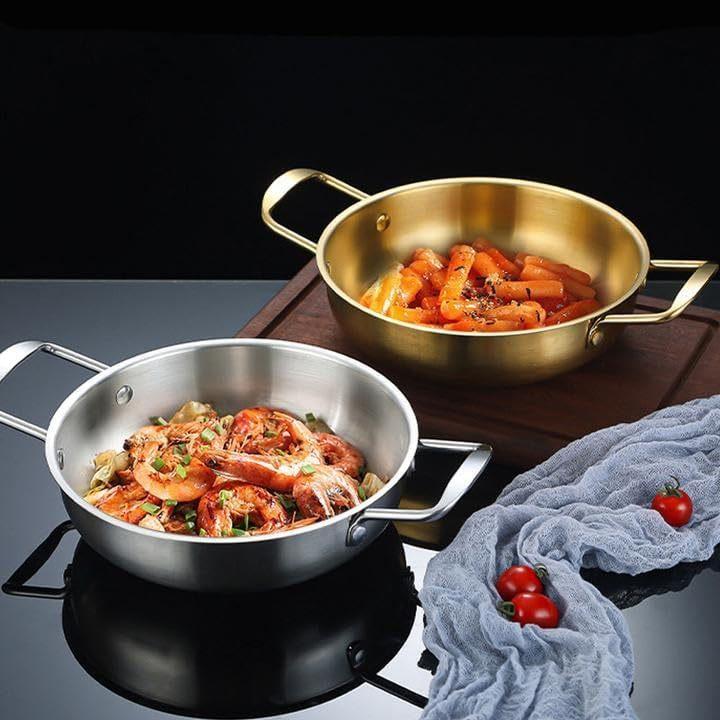 Stainless Steel Gold Plated Instant Noodle Pot, Double Ear Thickened Small Hot Pot Cookware Not Lid Stove