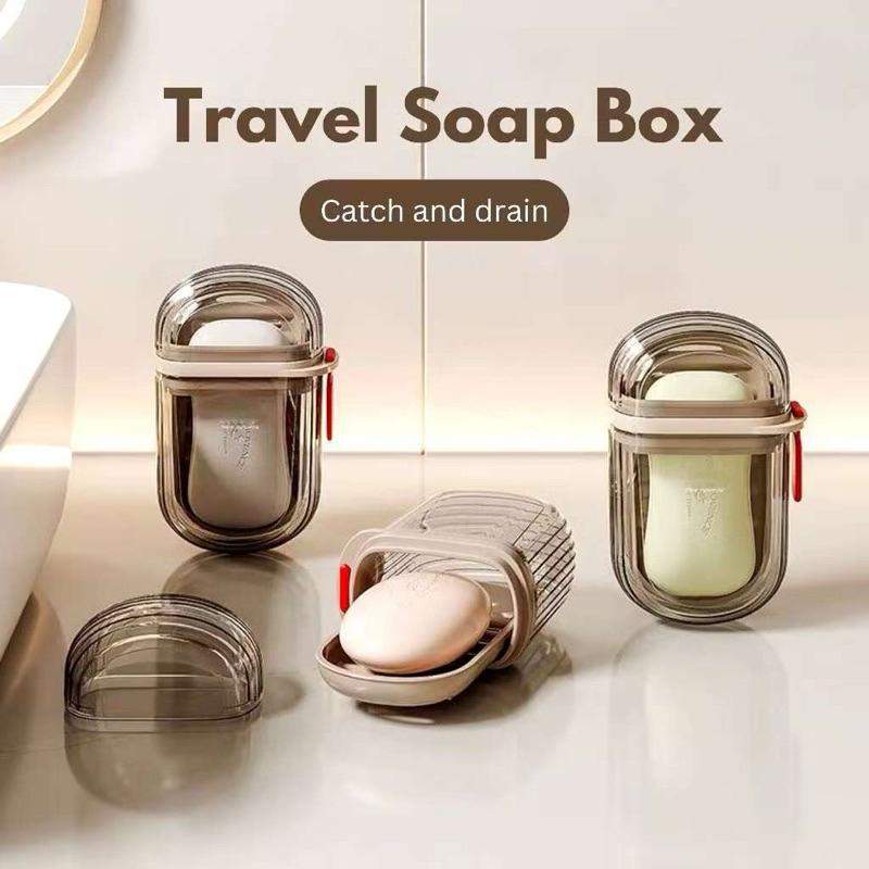 Travel Soap Box Transparent Gray PP Acrylic Double Layer Design Catch and Drain Portable Bar Soap Case for Traveling
