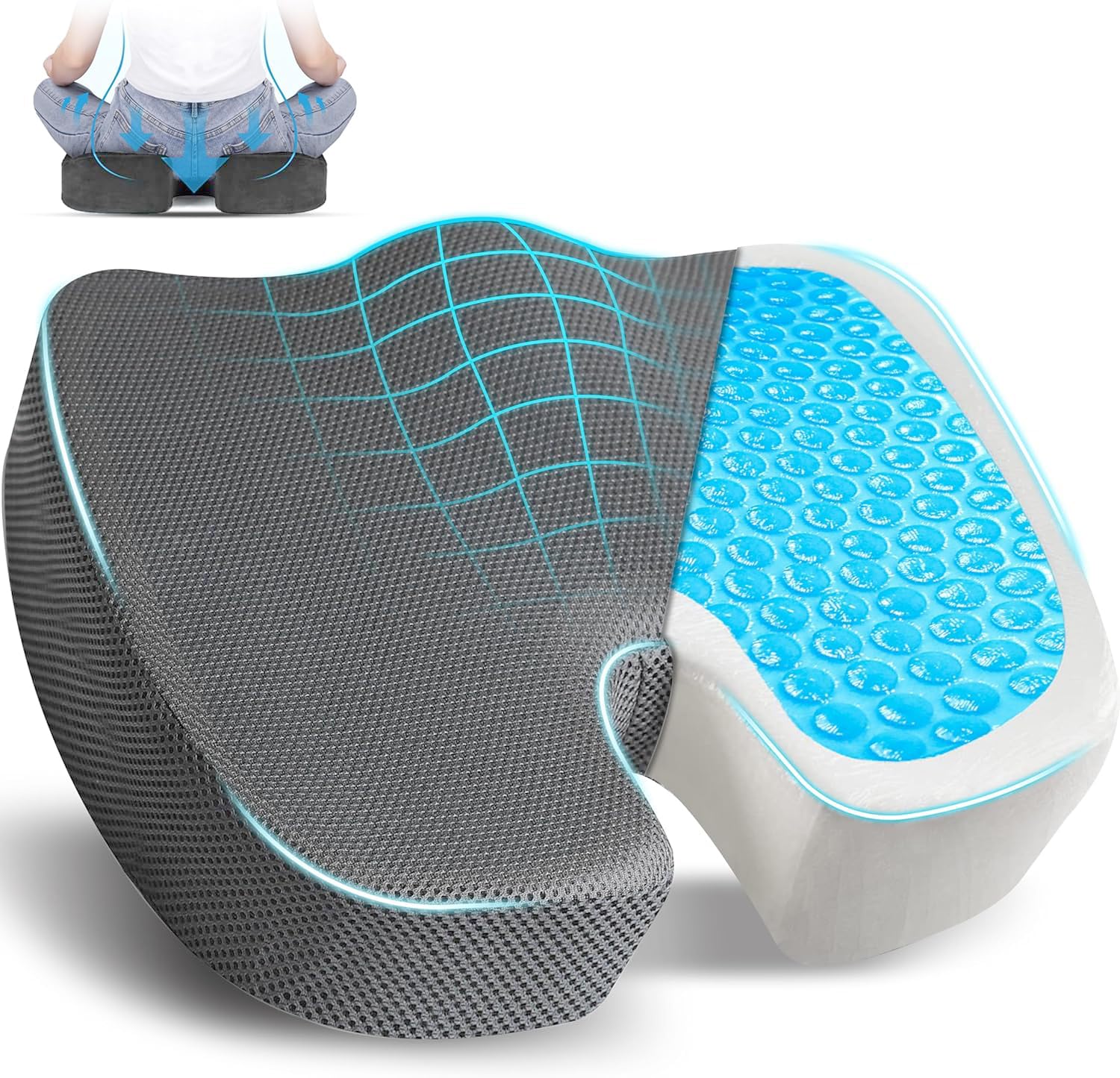 Raganet, Cojin Ortepedico de Memory Foam para Asientos, Alivio para Dolor de Ciatica, Espalda y Coxis, Almohadilla de Apoyo con Funda Lavable, Materiales Premium para el Mayor Confort