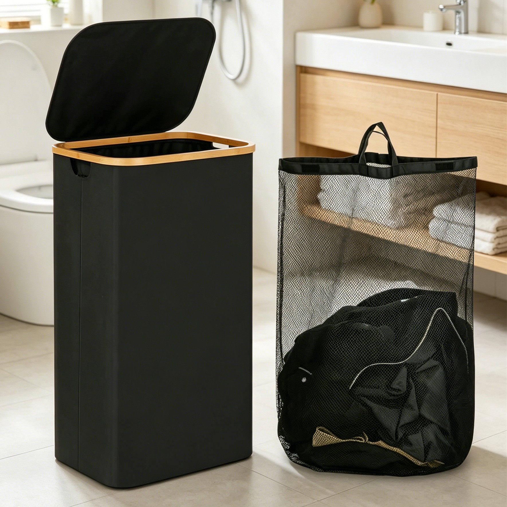 Cesto Para Ropa Sucia Grande Estilo Japonés Organizador De Ropa Plegable De Tela Con Bolsa Interna Para Baño Y Recámara