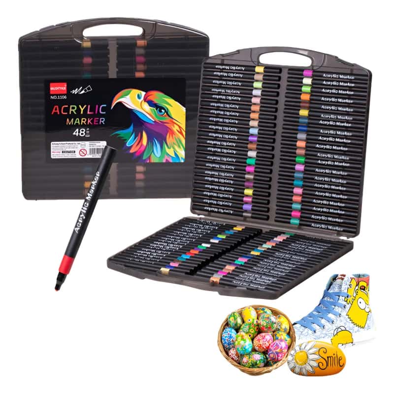 Set De 48 Marcadores Acrílicos Punta Pincel Para Pintar En Madera Piedra Tela Y Cerámica De Secado Rápido Impermeable